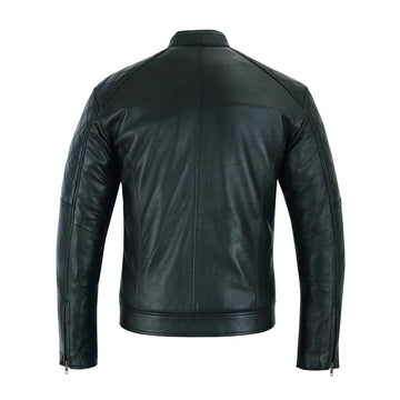 Men Slim Fit Vintage Genuine Sheep Leather Biker Jacket Black