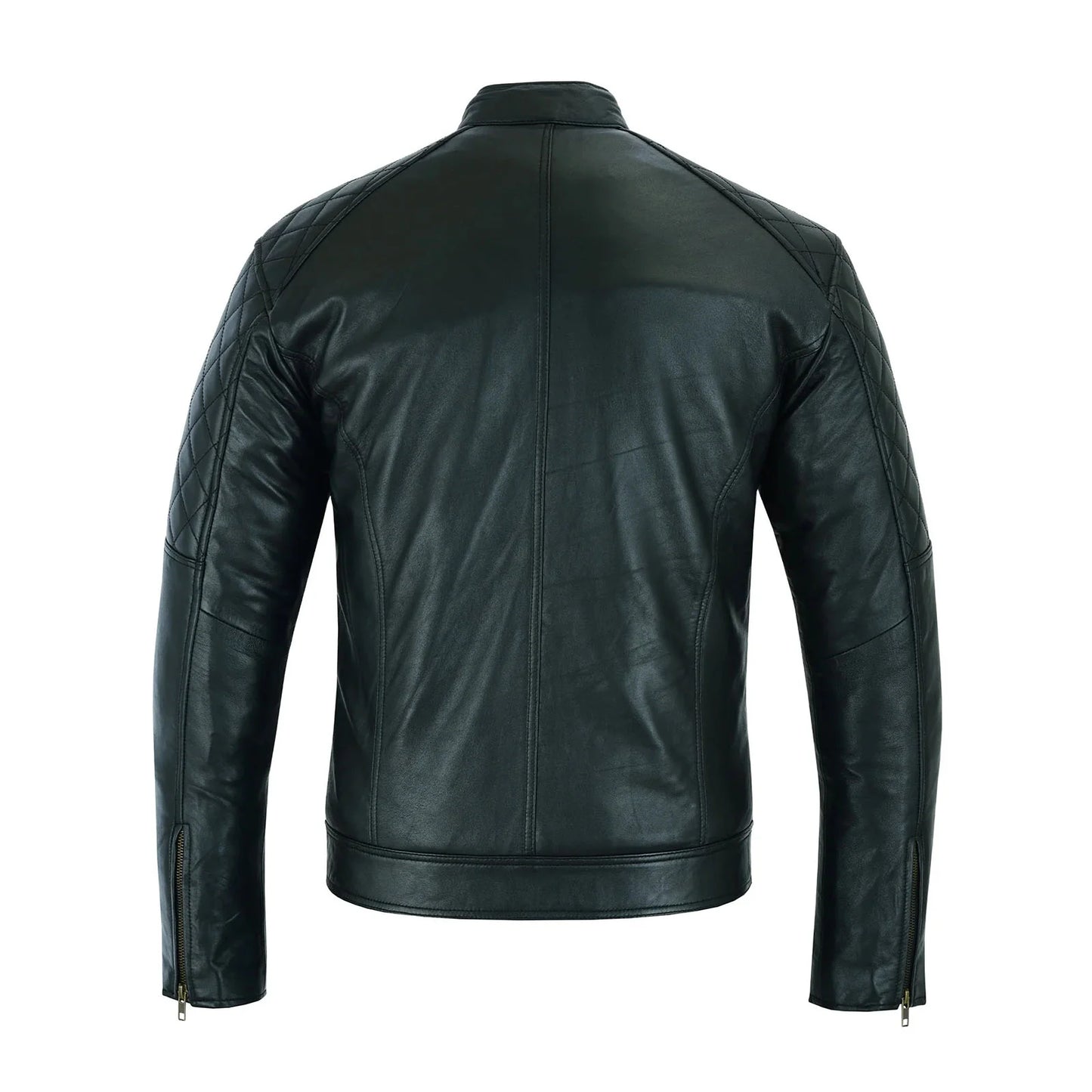 Men Slim Fit Vintage Genuine Sheep Leather Biker Jacket Black