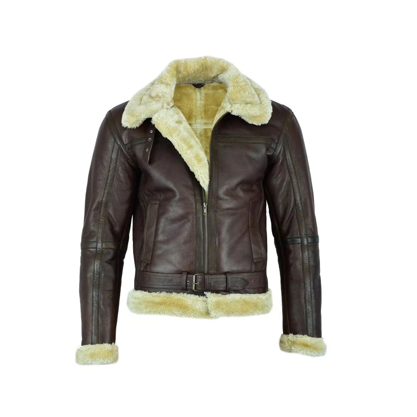 Men’s Genuine Brown Aviator Goat Skin Leather Bomber Jacket