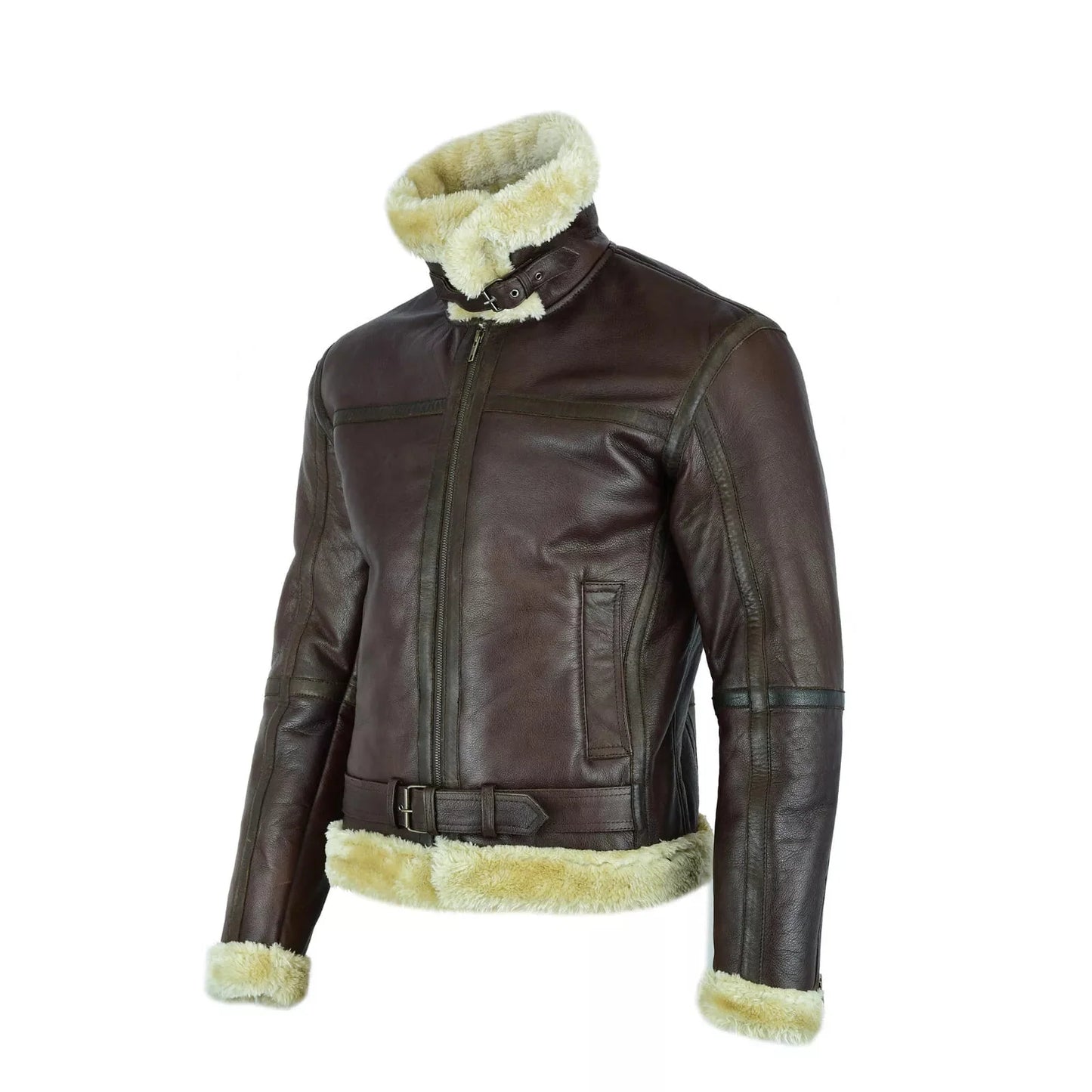 Men’s Genuine Brown Aviator Goat Skin Leather Bomber Jacket