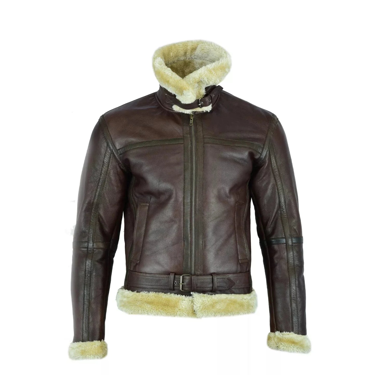 Men’s Genuine Brown Aviator Goat Skin Leather Bomber Jacket