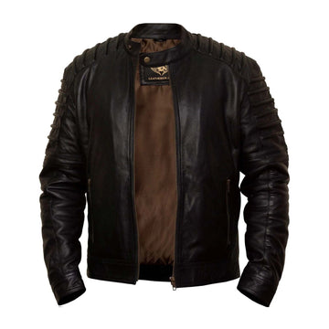 Men Black Designer Premium Sheep Slim Fit Biker Leather Jacket